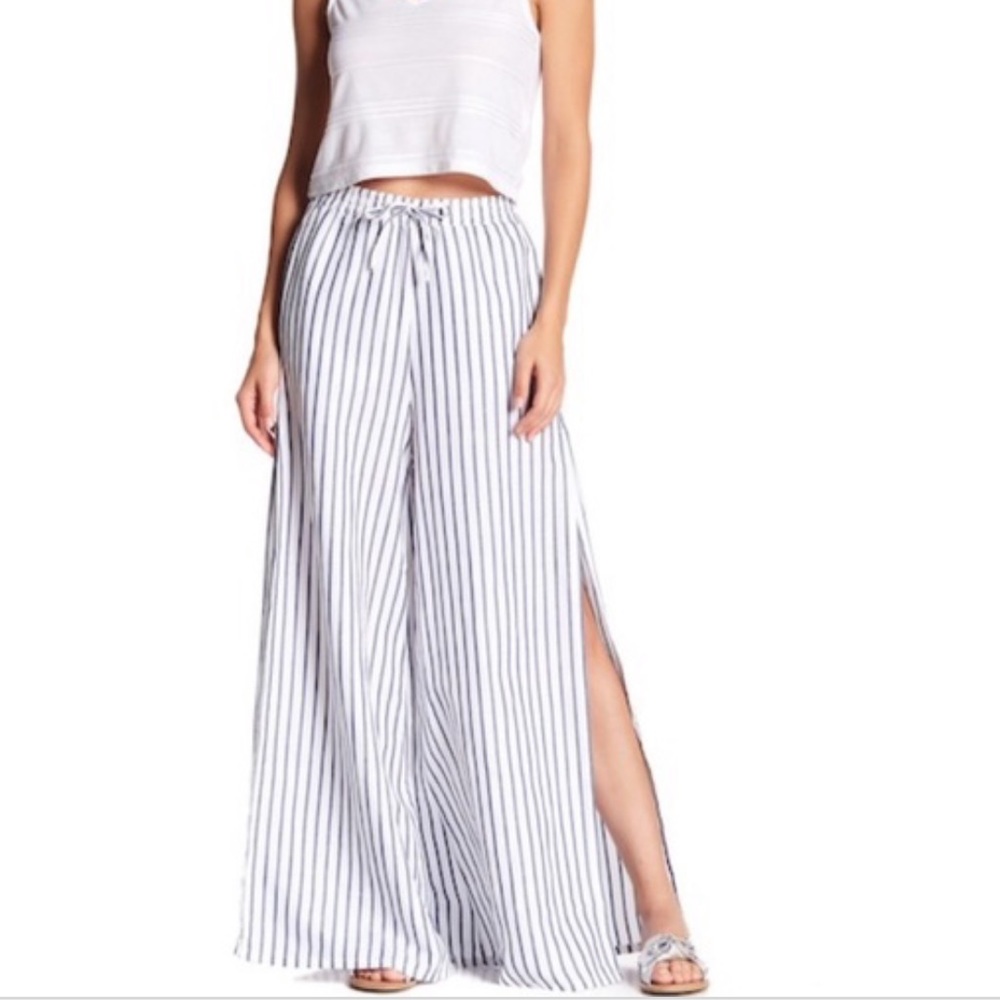 Onia Chloe striped wide leg side slit pant